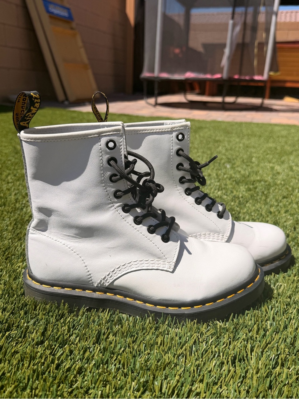 Dr. Martens White Leather Lace-Up Boots with Black Laces